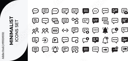 Minimalist line vector icon set of email and messaging communication symbols. Includes envelope, inbox, sent mail, download mail, notification email, paper plane, smartphone chat, document message, po