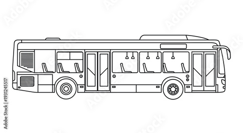 Detailed black and white line drawing of a city transit bus shown from a side profile perspective on a plain white background.
