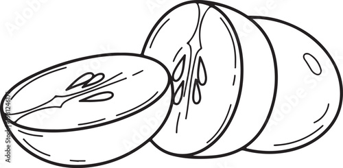 Sliced Vector Silhouette Isolated on White Background with Visible Seeds and Core Detail