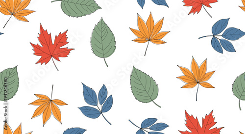 Autumn Leaves Seamless Pattern Colorful Fall Foliage Background Nature Vector Illustration