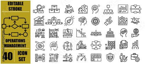 Operations management icon set. Editable line icons. Vector illustration.