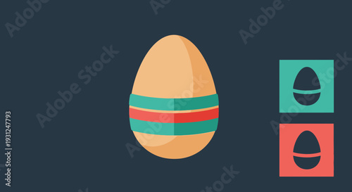 Flat Vector Illustration of Egg with Double Stripe Bands in Three Colors