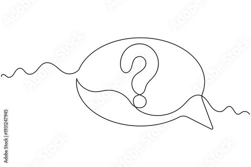 Question mark in oval speech bubble continuous one line drawing on white background