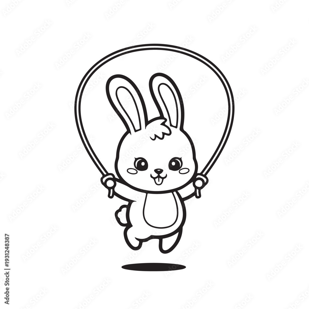Obraz premium Cute Bunny Jumping Rope Cartoon Coloring Page
