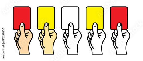 Five voting hands with red and yellow ballot boxes election democracy concept