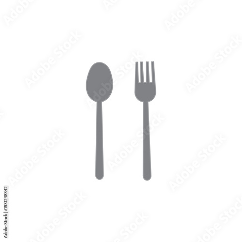 Silver spoon and fork vector illustration. Flat minimalist cutlery icon for dining, restaurant, and catering service, isolated on white.