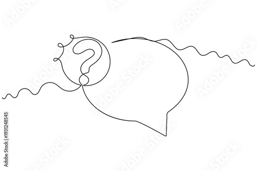 Single line drawing of a question mark icon in speech bubble for help and support