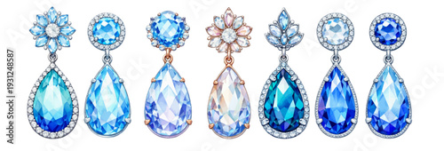 A charming watercolor collection of diamond earrings, including teardrop gems and halo settings.