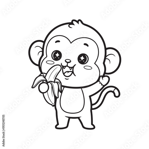 Cute Monkey Taking Selfie with Camera Coloring Page