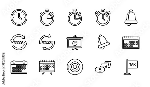 Time and Productivity Outline Icons Timer Alarm Restore Editable Stroke 48 Pixel Vector