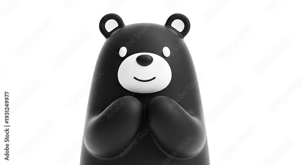 Naklejka premium Cute Black Bear 3D Render with White Background