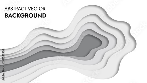 Abstract white and grey layered paper cut design on a white background.