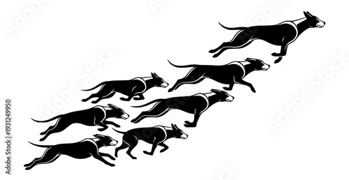 Modern Diagonal Running Dog Silhouette Sequence Vector Design Template