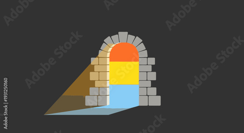 Minimal Stone Doorway with Light Beam Flat Vector Illustration