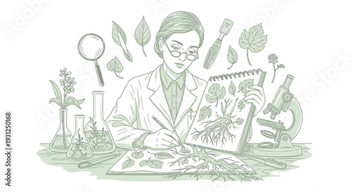 Scientist Examining Plants in Laboratory Setting.