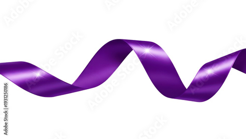 Purple ribbon, wavy satin isolated, elegant design element for celebration