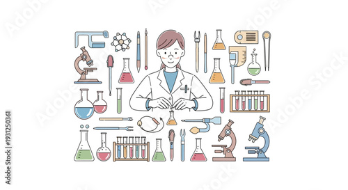 Scientist Surrounded by Laboratory Equipment and Tools.