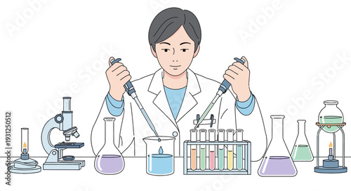 Female Scientist Conducting Laboratory Experiment with Equipment.