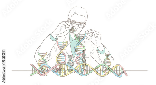 Scientist Examining DNA Structure Model.