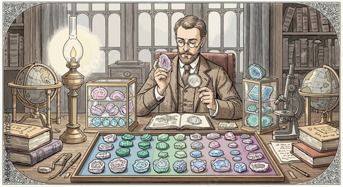 Man Examining Coins in a Study.