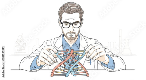 Scientist Holding DNA Double Helix Model.