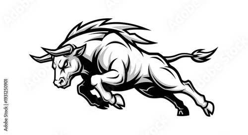 Dynamic bull illustration charging forward with strength and energy