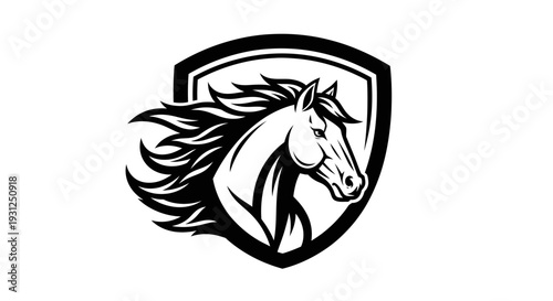 Majestic horse head in shield emblem with flowing mane