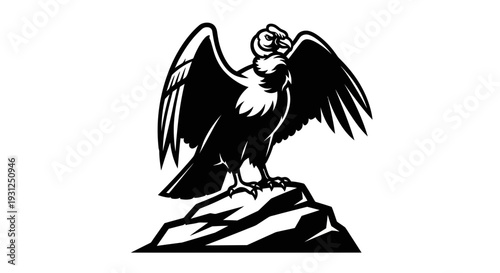 Majestic eagle standing proudly on rocky outcrop with wings spread wide