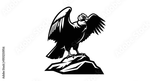 Majestic eagle standing proudly on rocky outcrop with wings spread