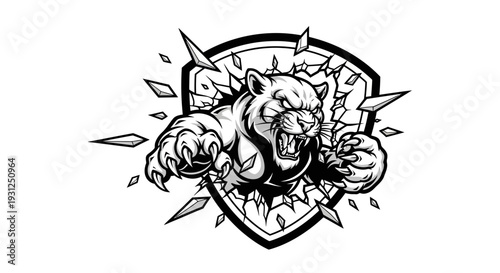 Fierce bear breaking shield logo design