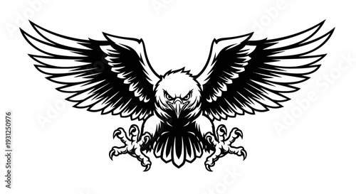 Menacing eagle with outstretched wings and sharp claws