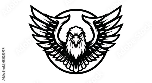 Majestic eagle head with wings spread wide in bold black and white