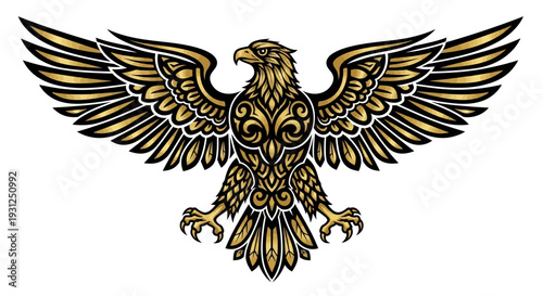 Majestic golden eagle with outstretched wings in elegant design