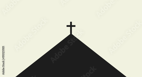 Flat Two Color Simple Church Roof Silhouette With Cross
