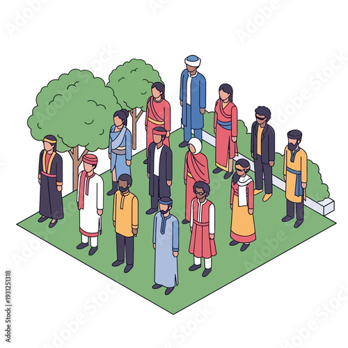 Diverse group of people standing together in a park.
