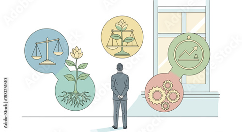 Man Standing Near Window With Icons.