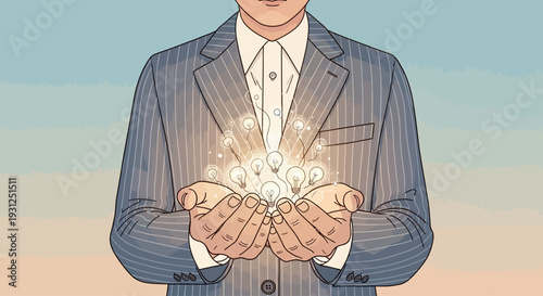 Man holding glowing idea in hands.