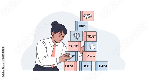 Businesswoman Building Trust with Blocks.