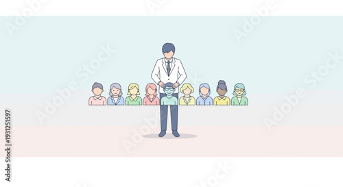 Doctor with clipboard standing with patients.