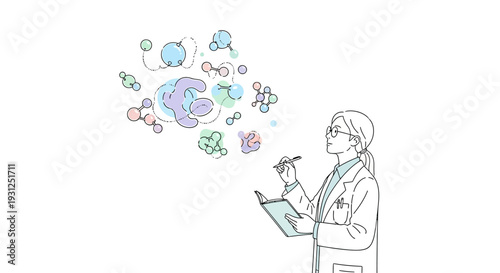 Scientist Examining Molecular Structure Illustration.