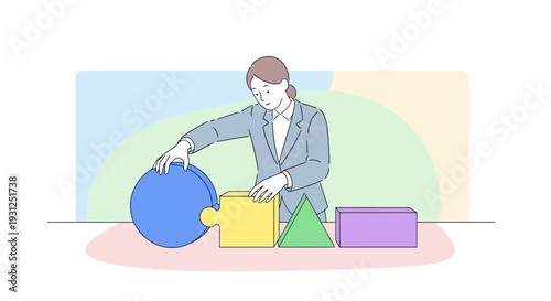 Man Assembling Puzzle Pieces Together Carefully.