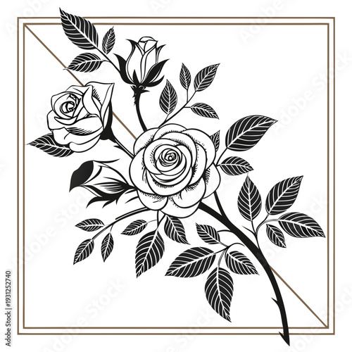 Elegant Black & Gold Corner Floral Frame (Heavy Corner Focus)