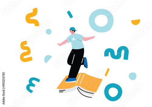 本の上でバランスをとる男の子