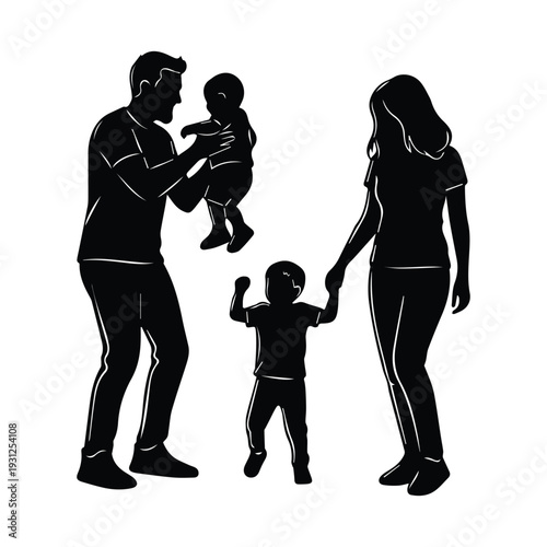 Loving family with parents and two children in tender moment together