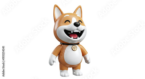 Joyful 3D cartoon dog with a golden medal