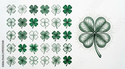 Lucky Charms: Hand-Drawn Four-Leaf Clover Vector Set for St. Patrick's