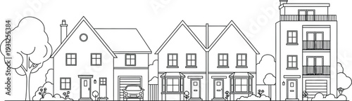 Architectural drawing of a modern multi story residential building