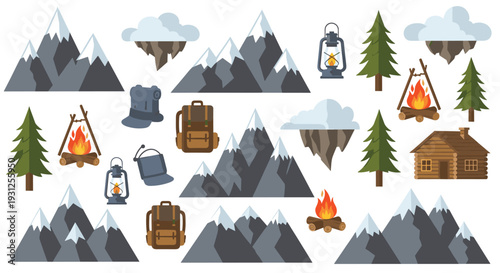 Adventures in the wilderness with camping gear and mountain scenery