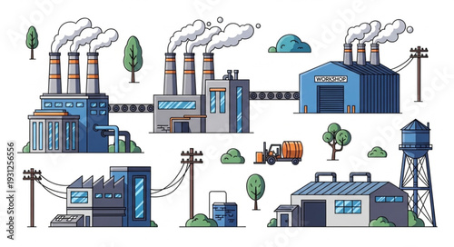 Industrial Factory Buildings and Machinery.