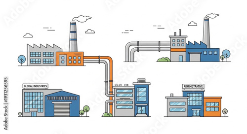 Industrial Factory Buildings and Pipelines.